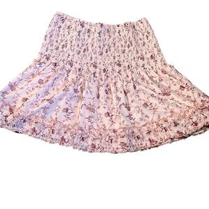 Aqua, Women’s Pink Floral Smocked Skater Skirt, Size Small